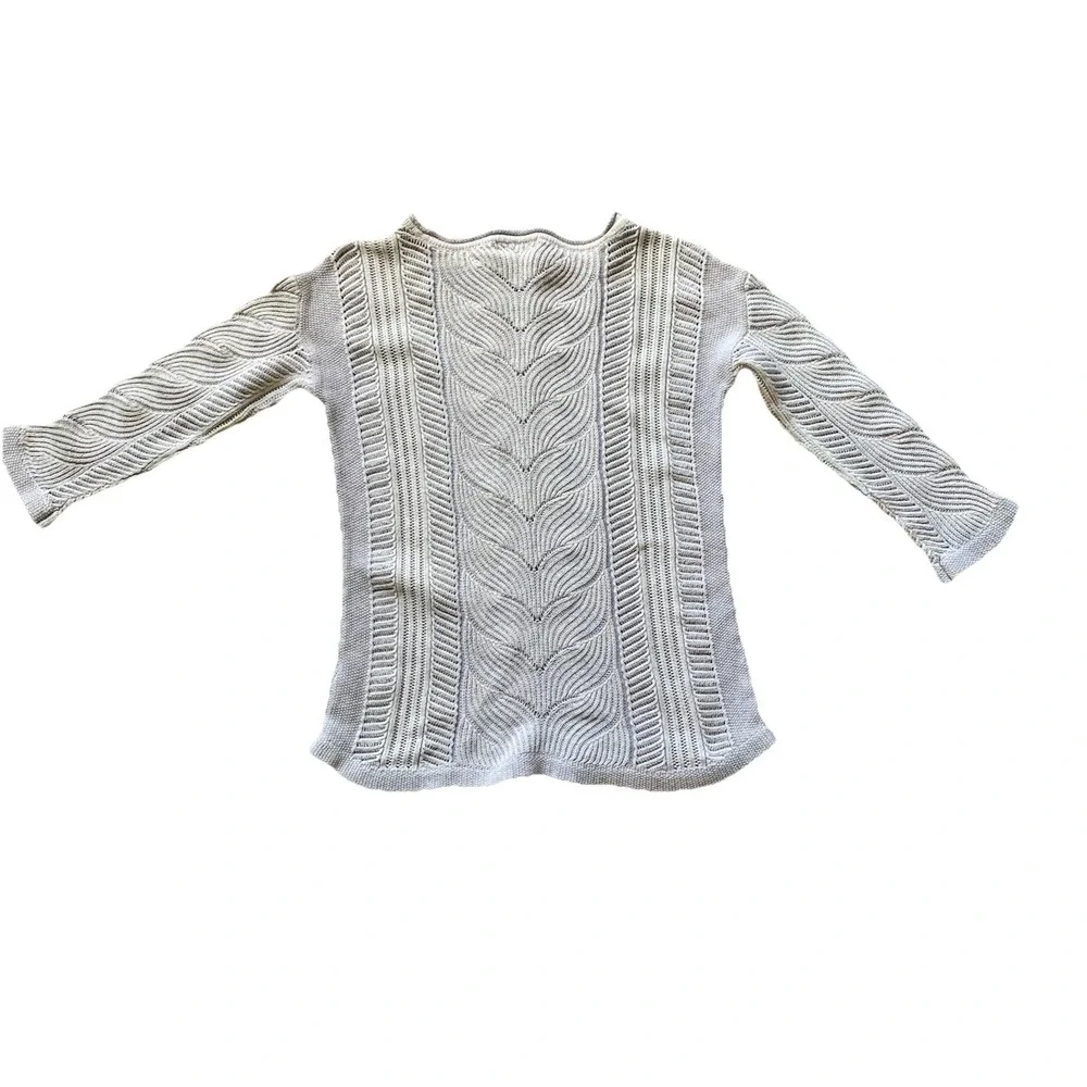 Orvis Sweater light purple Marled Cotton Cable Textured 3/4 Sleeve Lightweight S